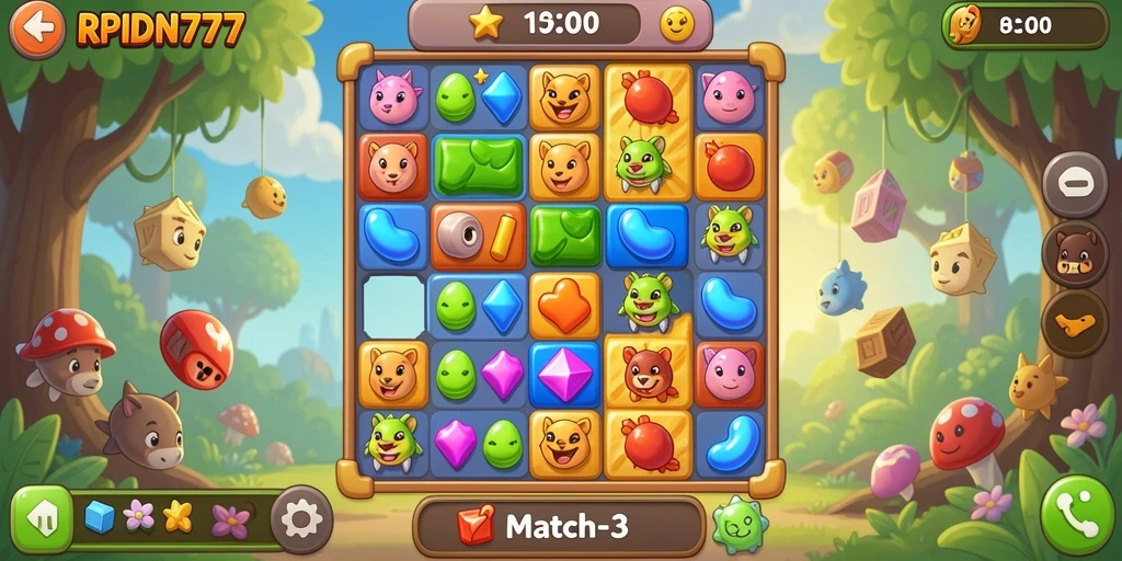 Antarmuka menarik dari game Puzzle Match-3 RPIDN777.