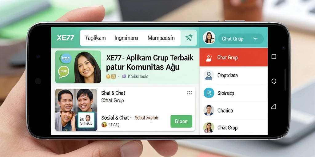 Tampilan antarmuka XE77 yang sederhana untuk chat grup.