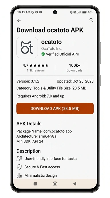 Tampilan halaman APK ocatoto